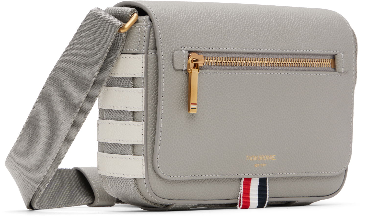 Axelväska Thom Browne Thom Browne 4-Bar Pebble Grain Small Reporter Bag Grå | UAG229A-00198, 1