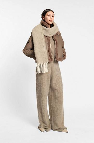 Byxor BOSS Wide-leg trousers in washed cashmere Beige | 50550831, 1