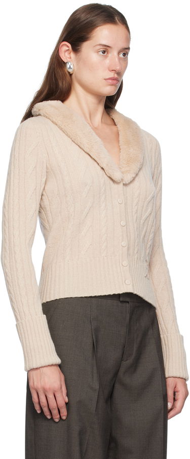 Sweater Blumarine Faux Fur Collar Cable Knit Cardigan Beige | A422M500A, 1