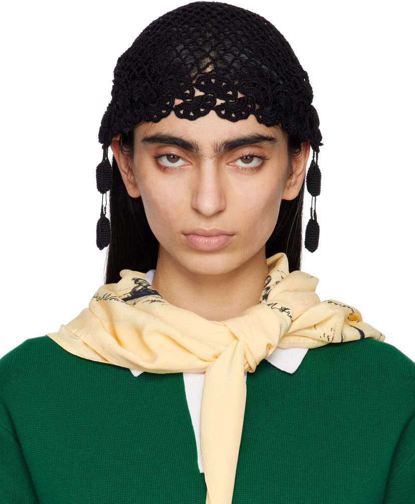 Hatt Bode Bode Blossom Crochet Beanie with Tassels Svart | MRS25KA022