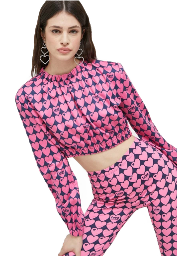 Skjorta Moschino CROPPED STRETCH SATIN ALL-OVER HEARTS BLOUSE Rosa | W.C.E70.00.S.3957