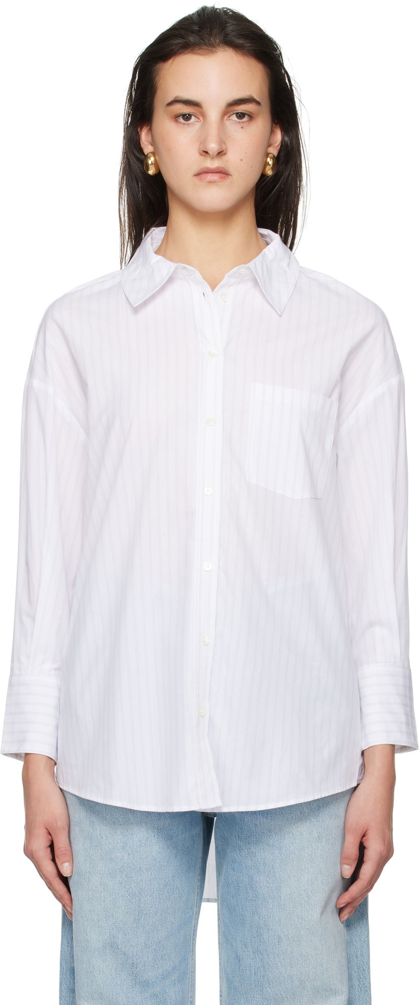 Skjorta Anine Bing Striped Oversized Cotton Shirt Vit | A-07-10543-MTL31