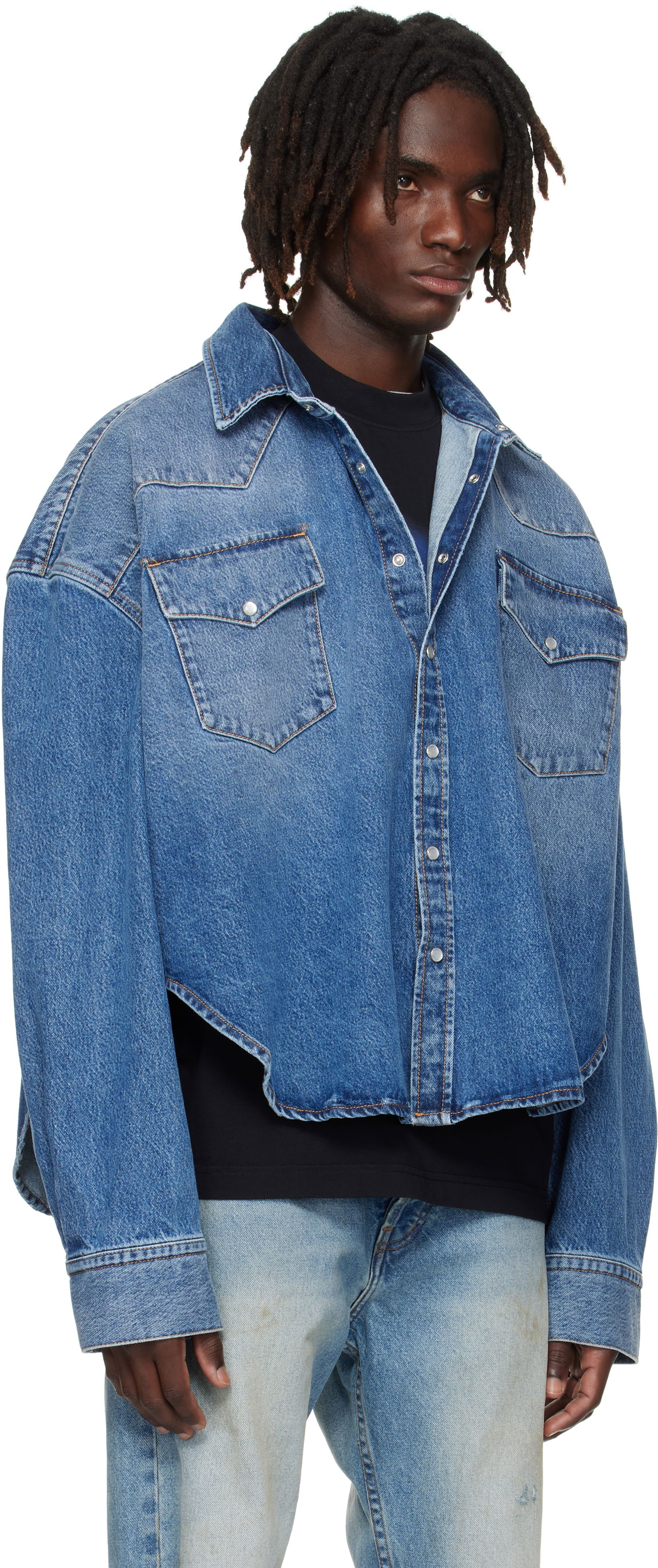 Skjorta VETEMENTS Vetements Boxy Cropped Denim Shirt Blå | UH76DS525MB2, 1