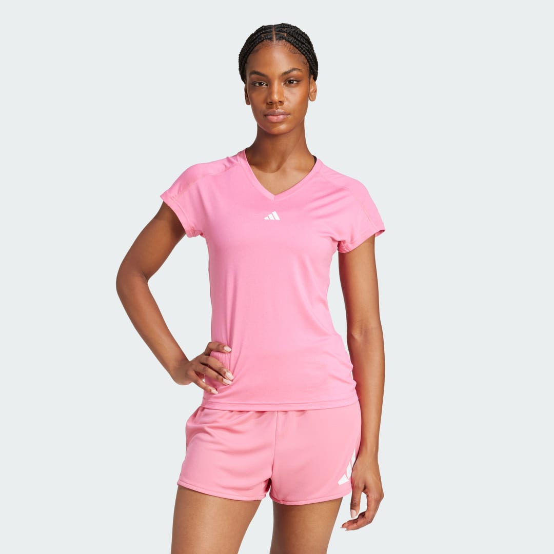 Linne adidas Performance AEROREADY Train Essentials V-Neck T-Shirt Rosa | JN4661, 0