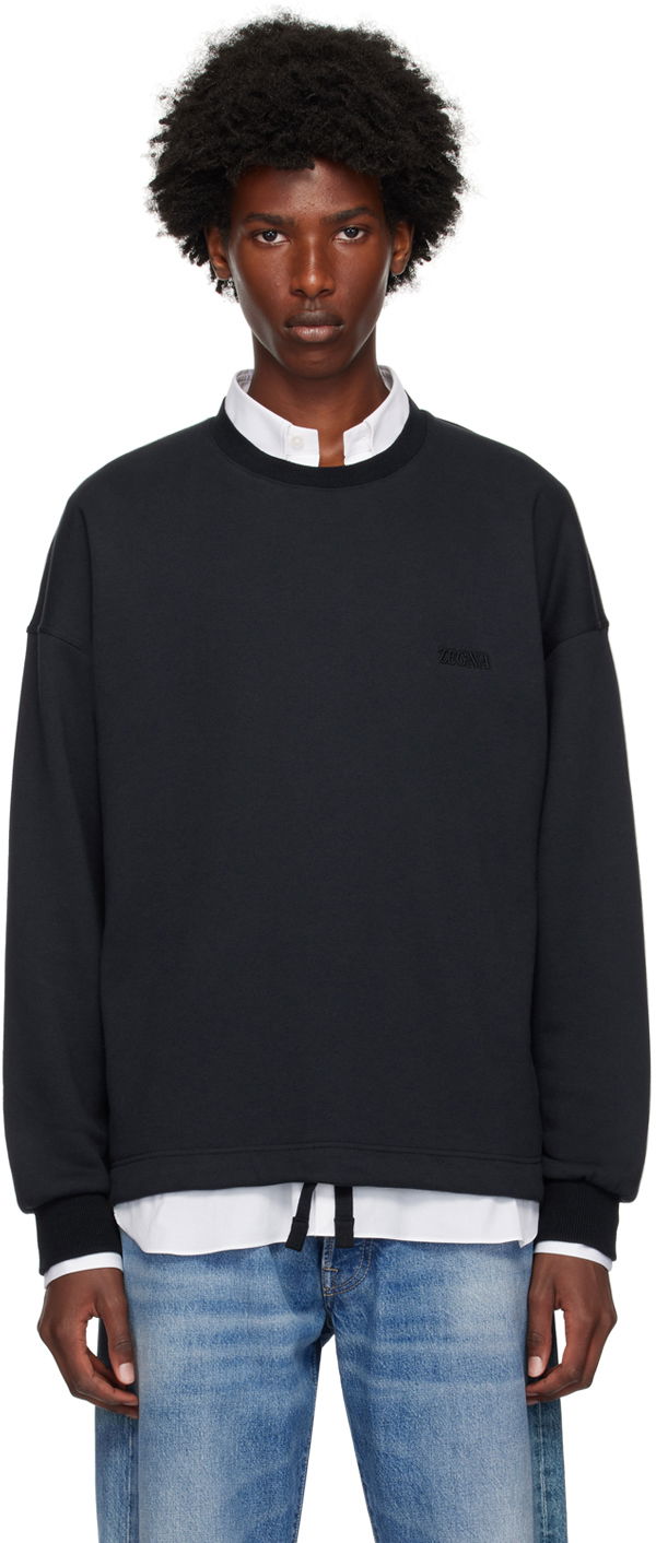 T-shirt ZEGNA Navy Crewneck Sweatshirt Svart | N6MGI1830