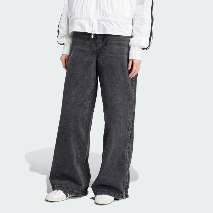 Jeans adidas Performance Adilenium Season 3 Zip Washed Denim Wide Leg Pants Svart | JX9211