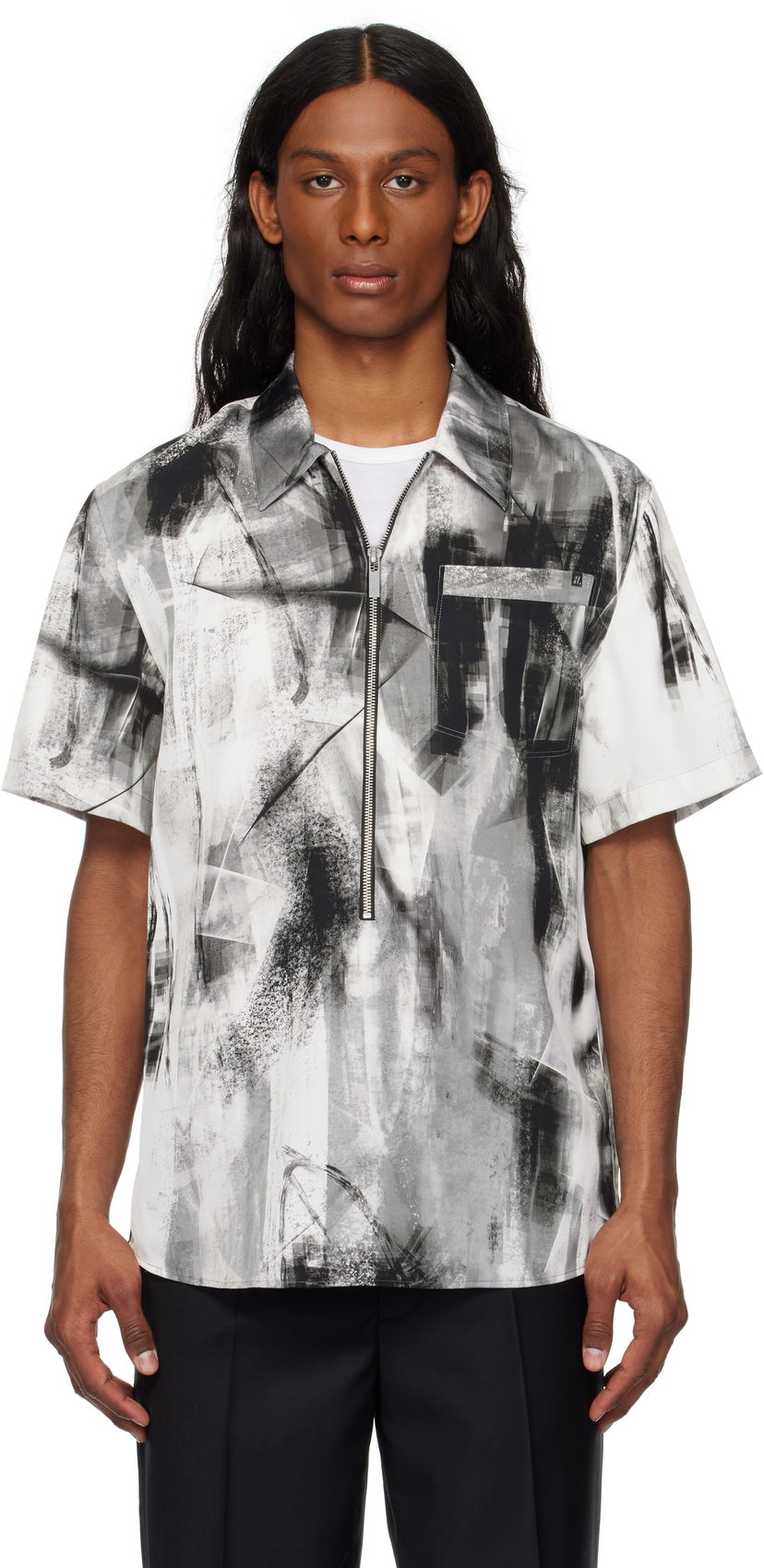 Skjorta Helmut Lang Helmut Lang Zip Scribble Shirt Vit | P02HM507