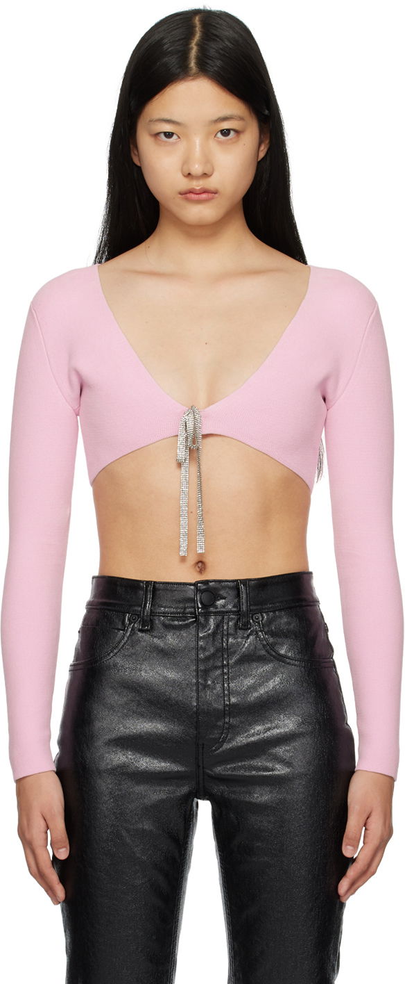 Crop top Alexander Wang Cropped Cardigan With Crystal Tie Rosa | 1KC1233033