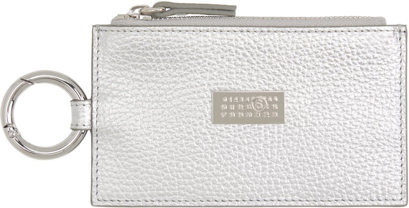 Plånbok Maison Margiela MM6 Maison Margiela Laminated Grainy Leather Card Holder with Key Ring Metallisk | SA6UI0031 P8395