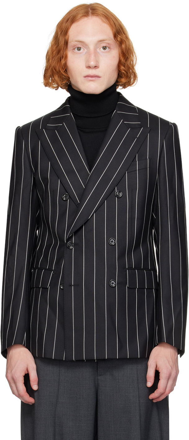 Jacka Dolce & Gabbana Dolce & Gabbana Pinstripe Double-Breasted Blazer Svart | G2QU4TFR204