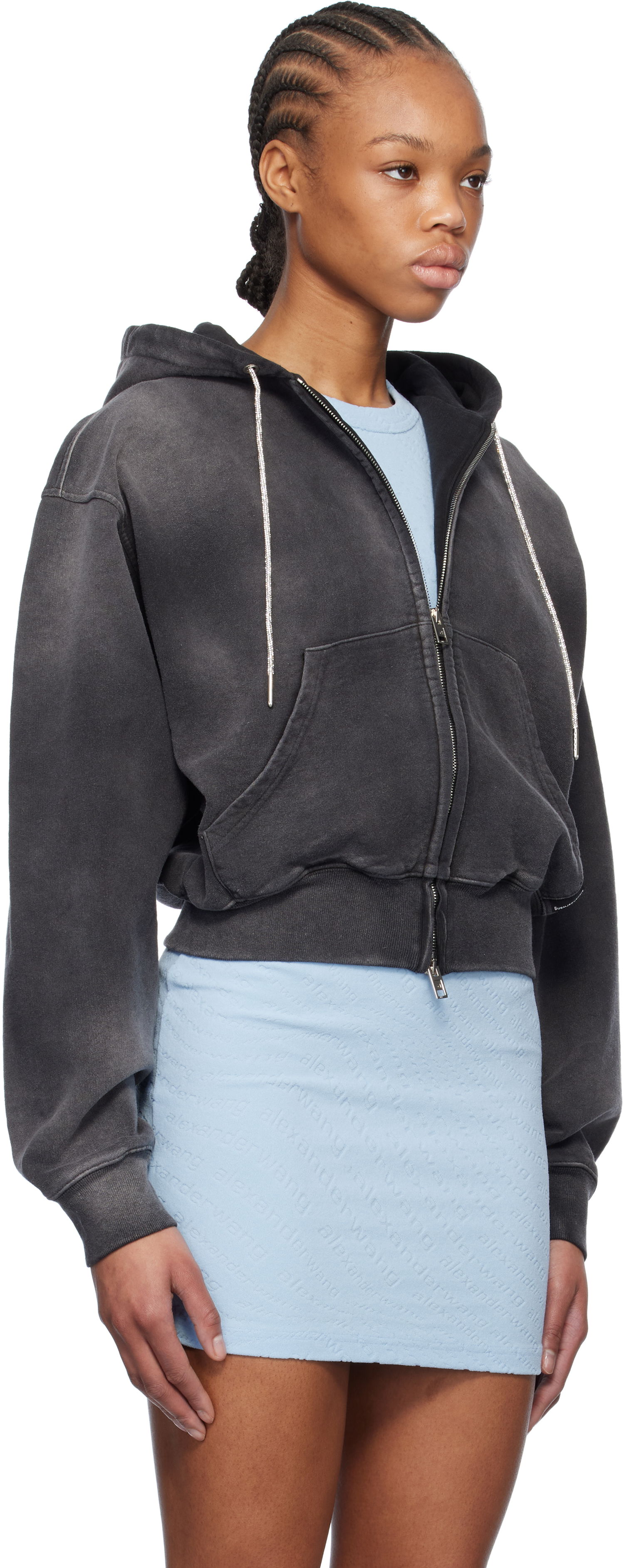 Sweatshirt Alexander Wang Alexander Wang Cropped Zip-Up Hoodie Svart | 4CC1252112, 1