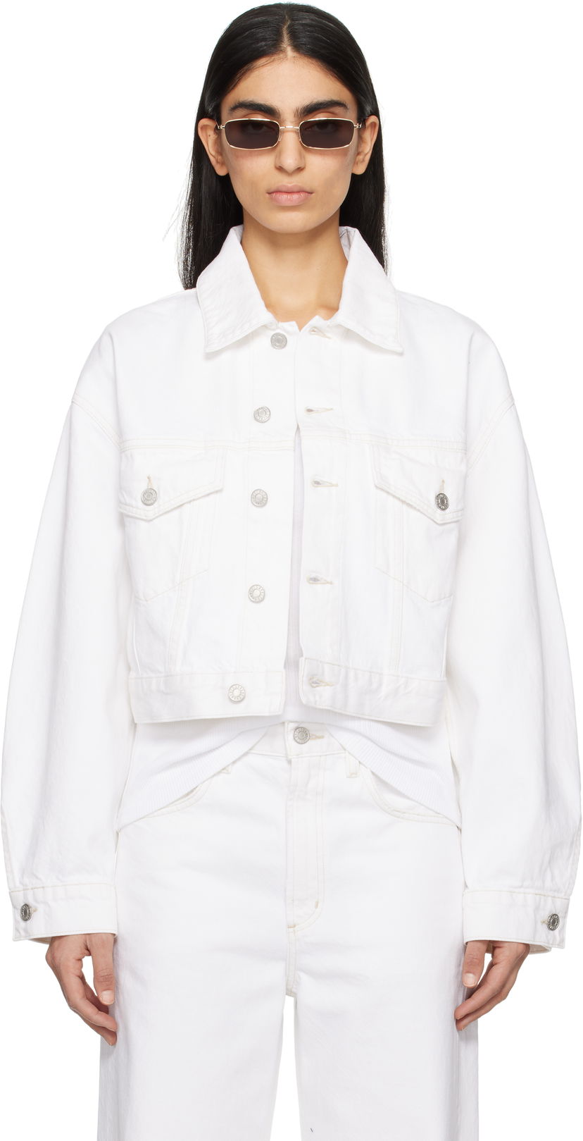 Jacka AGOLDE AGOLDE Palmer Cropped Denim Jacket Vit | A5047-1183