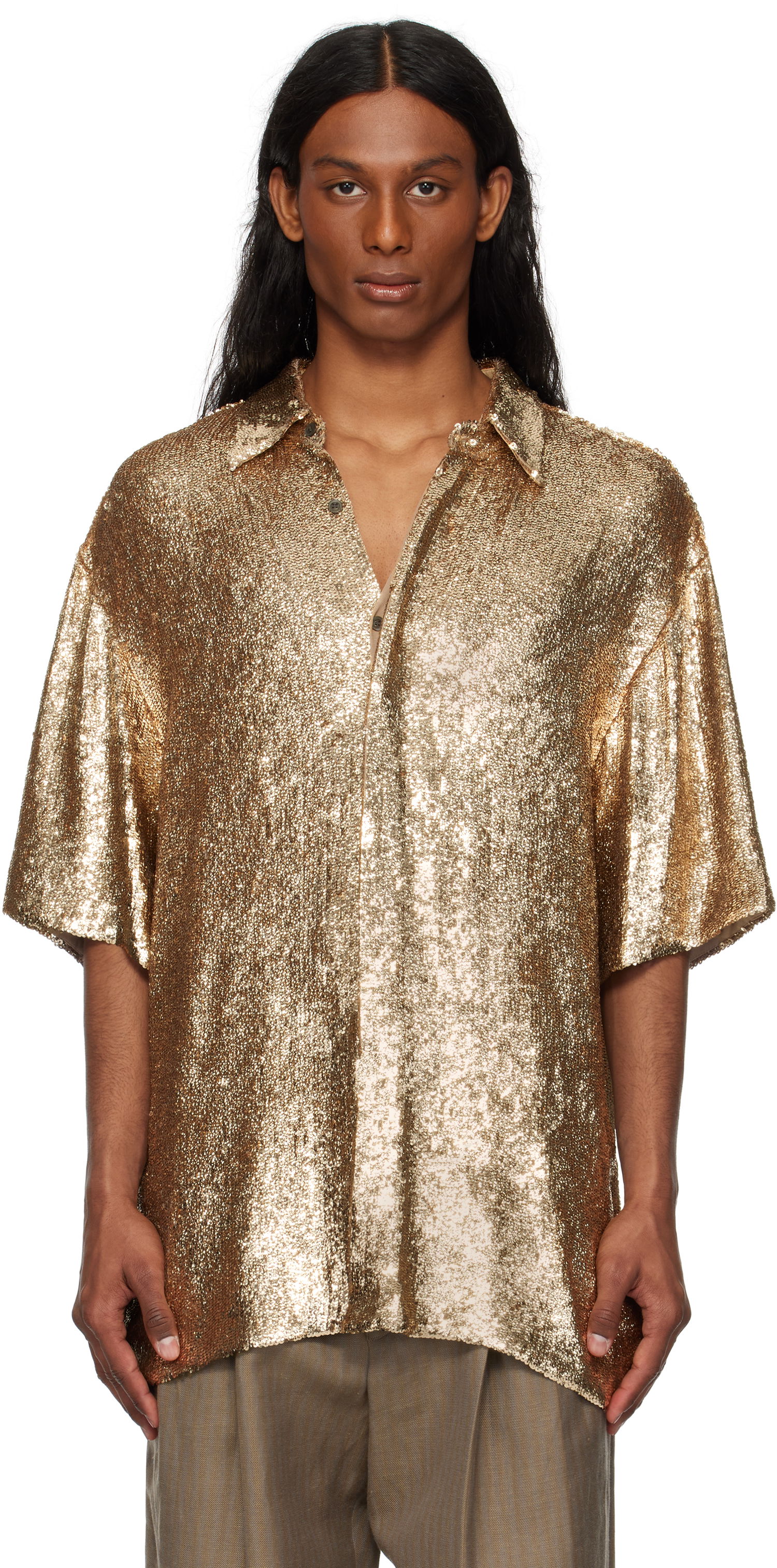 Skjorta Dries Van Noten Dries Van Noten Sequinned Shirt Metallisk | 251-080751-1481, 0