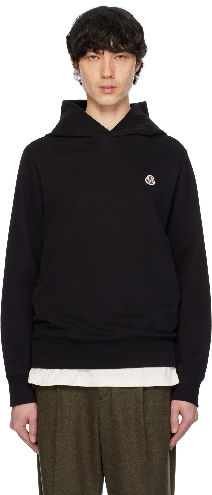 Sweatshirt Moncler Moncler Cotton Logo Patch Hoodie Svart | K10918G0003589AUJ