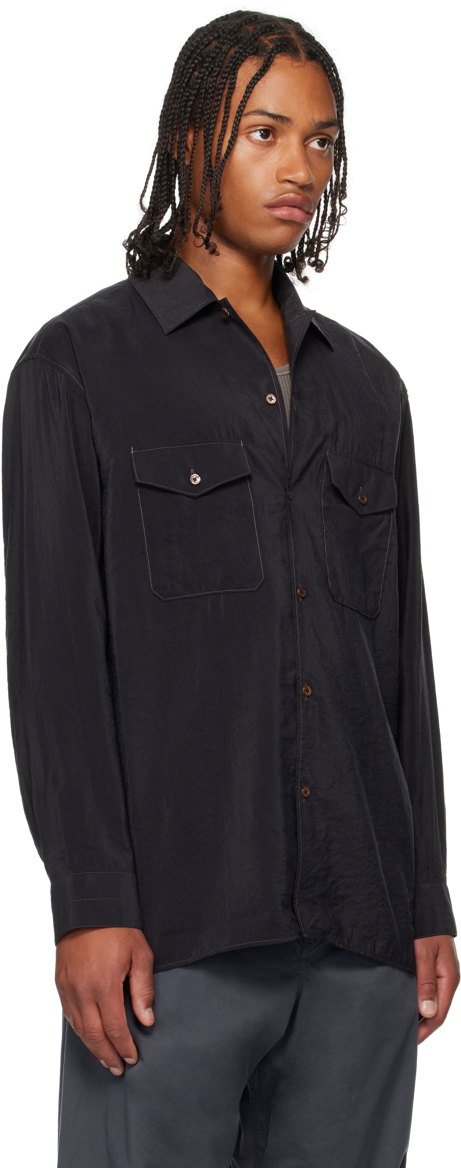 Skjorta LEMAIRE Lemaire Convertible Collar Shirt Svart | SH1202 LF1308, 1