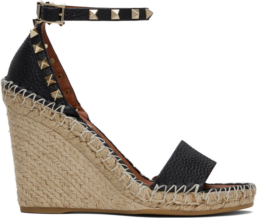 Skovård Valentino Valentino Garavani Double Rockstud Wedge Heeled Sandals Svart | 6W2S0090VTO